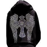 SPORTS AND MORE OF LAS VEGAS Multicolor Rhinestone Cross & Angel Wings Unisex Adult Black Zipper Hoodie XS-2XL