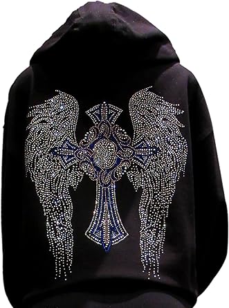 angel wing hoodies with rhinestones