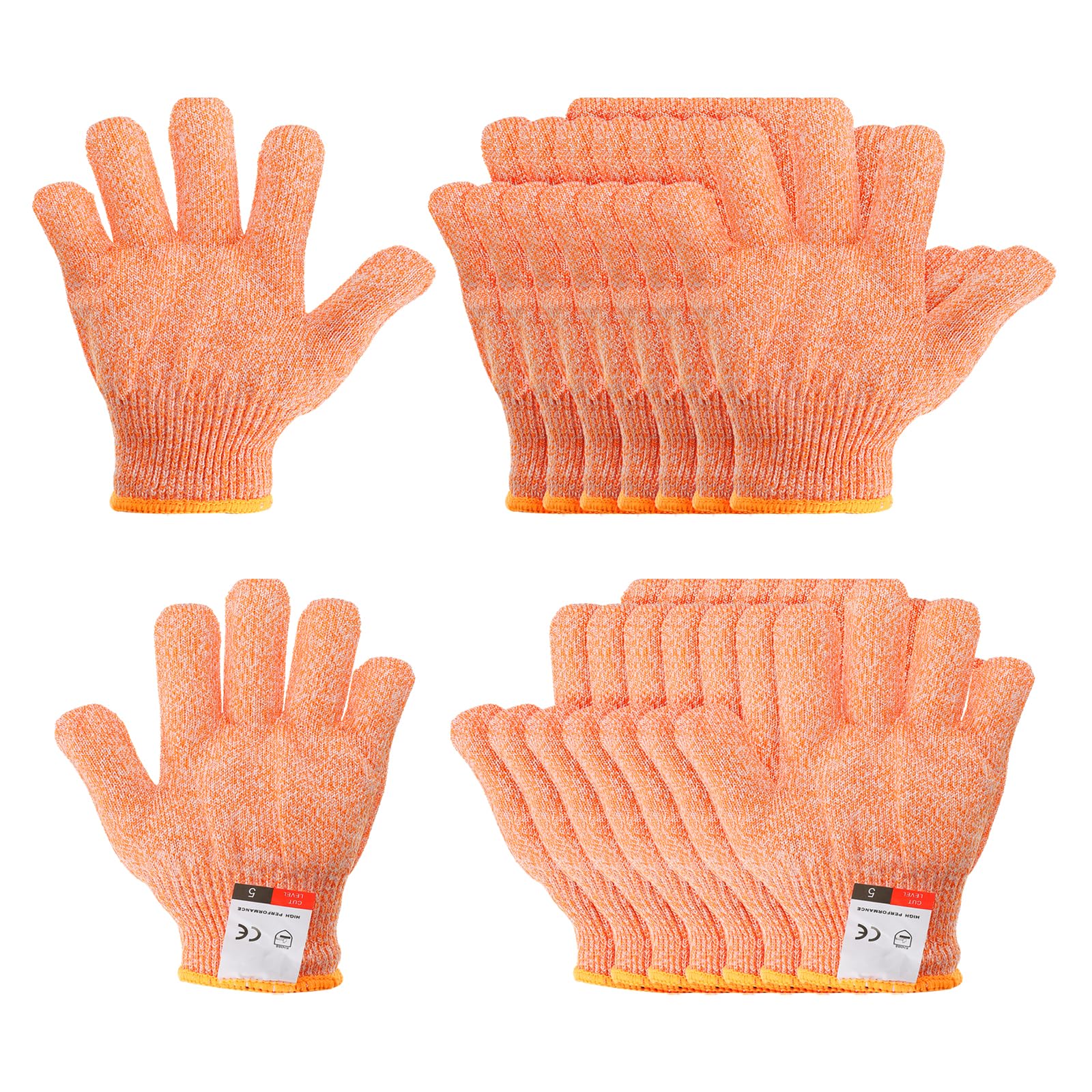 PATIKIL Cut Resistant Gloves, 8 Pair Level 5 Protection Anti Cutting Gloves Cut Proof Gloves for Kitchen Wood Carving Working, XXX-Small, Orange
