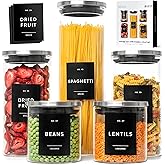 EDELHAUS Glass Storage Containers with Stainless Steel Lids [Extra Thick Glas] with 54 Labels - Canister For Pantry Noodles Flour Cereal Rice Sugar Tea Coffee Beans - Round Set of 5x