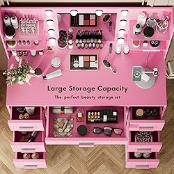 YESHOMY Vanity Desk with Mirror, Power Outlet and