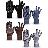 SATINIOR 4 Pairs Winter Knit Touchscreen Gloves Warm Texting Gloves Elastic Anti-slip for Adults