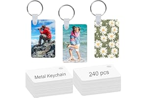 LIZOIDZSM 240 Pcs Metal Sublimation Keychain Blanks Bulk,Sublimation Ornament Blanks,Double Sided Sublimation Blanks Keychain