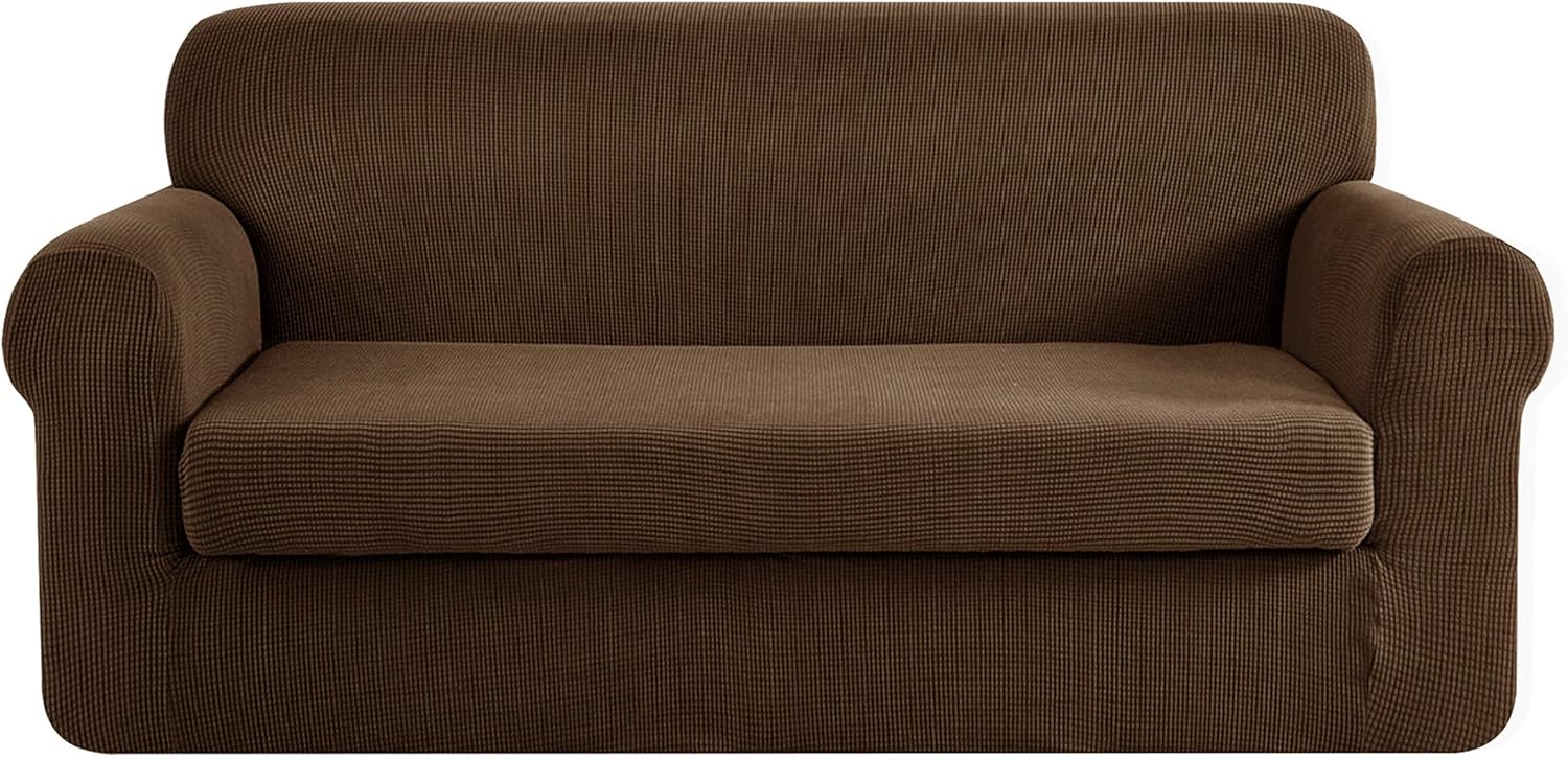CHUN YI Stretch Sofa Slipcover 2-Piece Couch Cover Furniture Protector, Settee Coat Soft with Elastic Bottom, Checks Spandex Jacquard Fabric, Large, Gray: Furniture & Decor