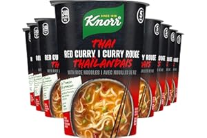 Knorr Rice Noodle Cup for a light soup meal or snack, ready in 5 mins Thai Red Curry low fat, vegetarian, and no artificial f