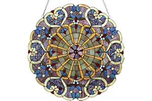 Bieye W10020 Victorian 22 inches High Webbed Heart Decorative Tiffany Style Stained Glass Window Panel with Hanging Chain