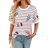 Women 4th of July American Flag Patriotic Red White Blue T Shirt USA Flag Star Stripes Graphic Top Ice Cream S