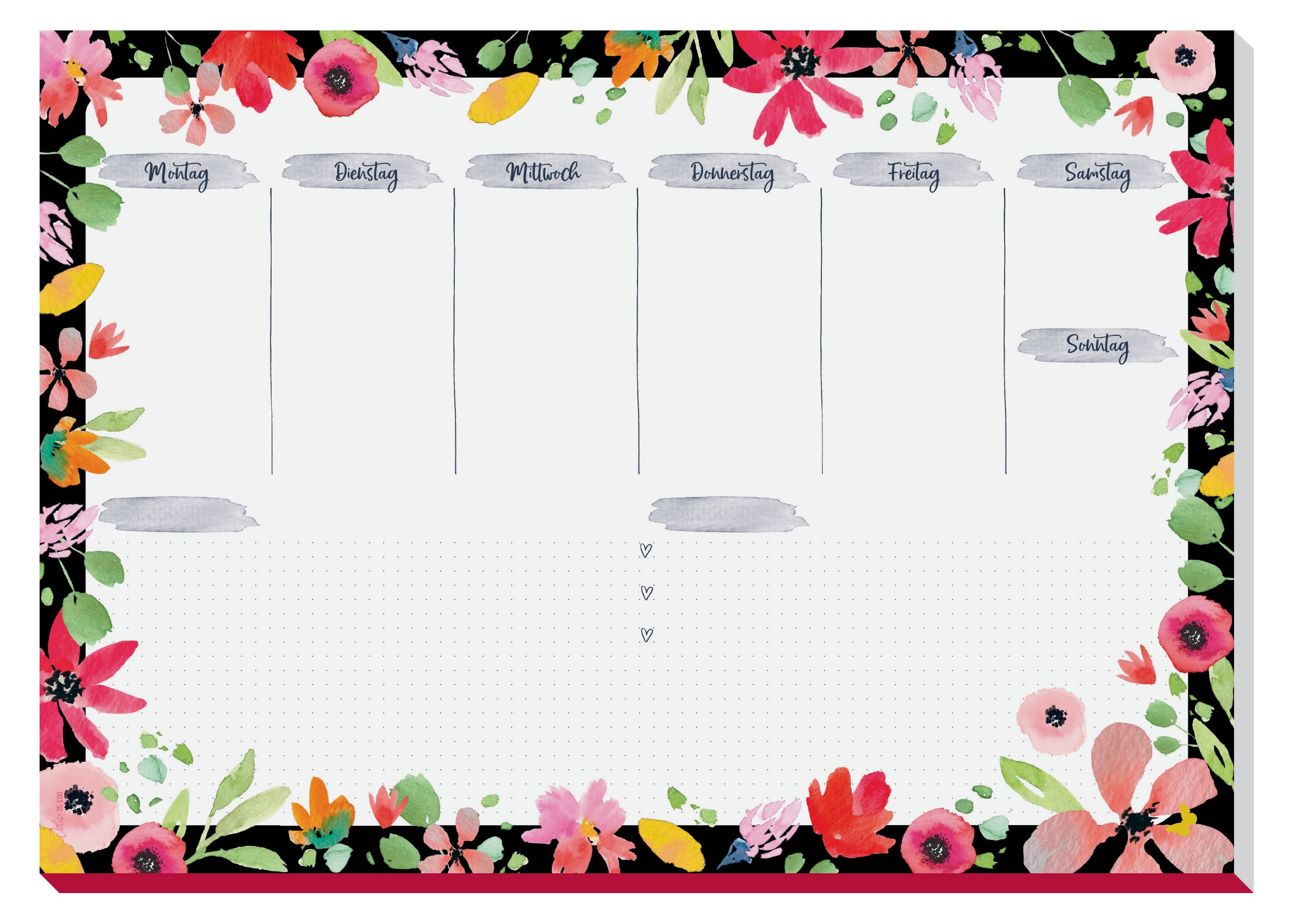 SIGEL JS100 Tear Off Paper Desk Pad, Weekly Planner A3, 30 Sheets, Vegan, Made from Sustainably Made Paper, Jolie Flower Love