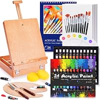 Acrylic Paint Set, 49 Piece Easel Art Set, Artist Painting Set with Wood Tabletop Easel, 24 Acrylic Paints, 12 Paint…