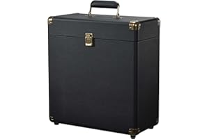 Costravio Vinyl Record Storage Record Holder Display Box Album Storage Moving Boxes Holds 30+ Valuable Records 7/10/12 Inch Record Crates Vinyl Organizer for Journey Black