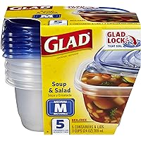 GladWare Soup & Salad Everyday Use | Medium Rectangle Storage | Containers Hold up to 24 Ounces of Food, 24 oz - 5 Count…