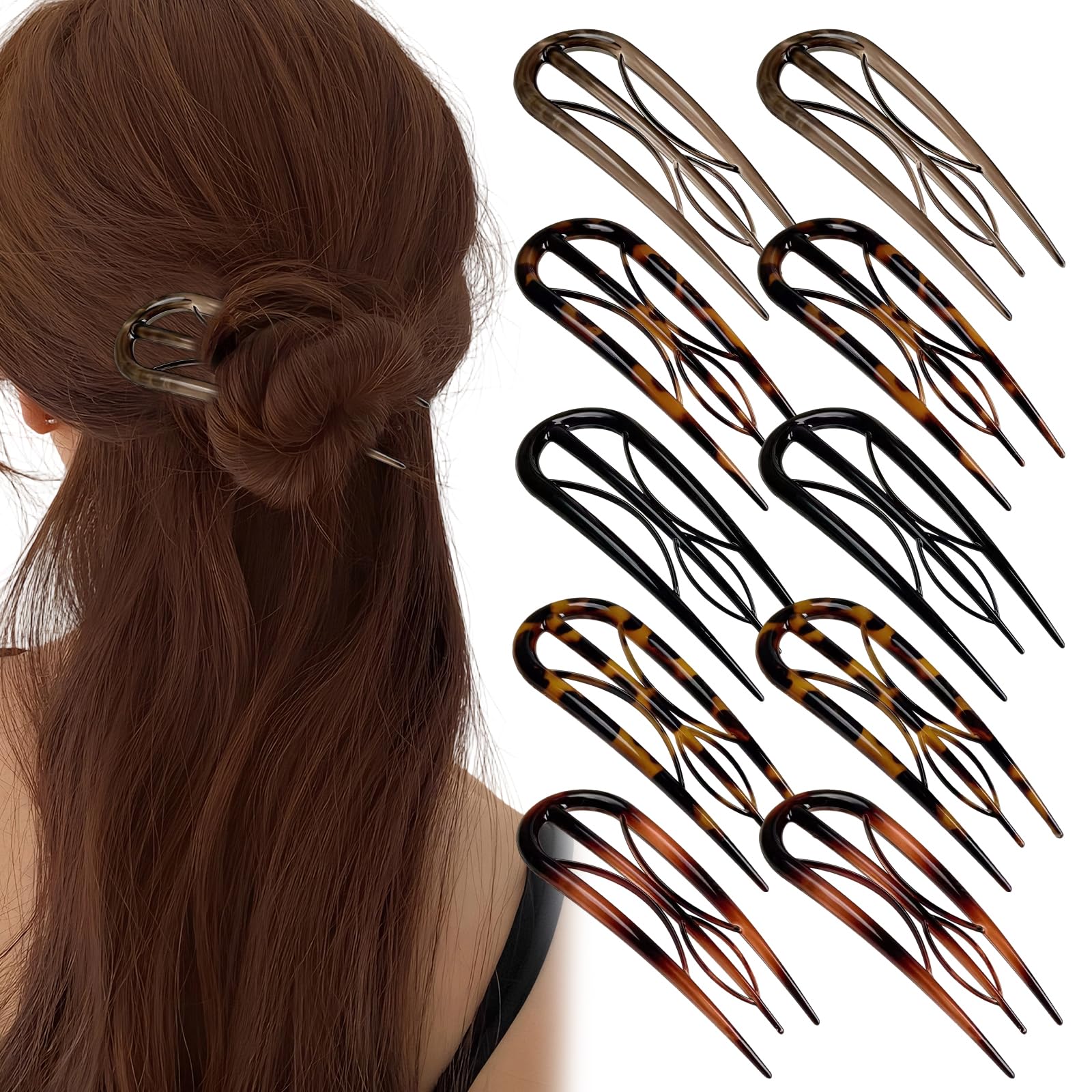 Photo 1 of 10PCS French Hair Pin, U-Shaped French Twist Hairpin, Vintage, Suitable for Thin and Thick Hair, Suitable for Female Girls, 2 PCS of Each of 5 Different Color