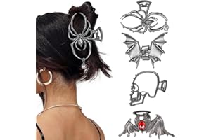 BESSRUNG 4 Pack Halloween Hair Claws, Medium Gothic Metal Claw Clips with Spider Bat Skull for Women Girls, Strong-Grip Non-Slip Hair Clips for Thick Thin Hair, Spooky Hair Accessories Gifts (Black)