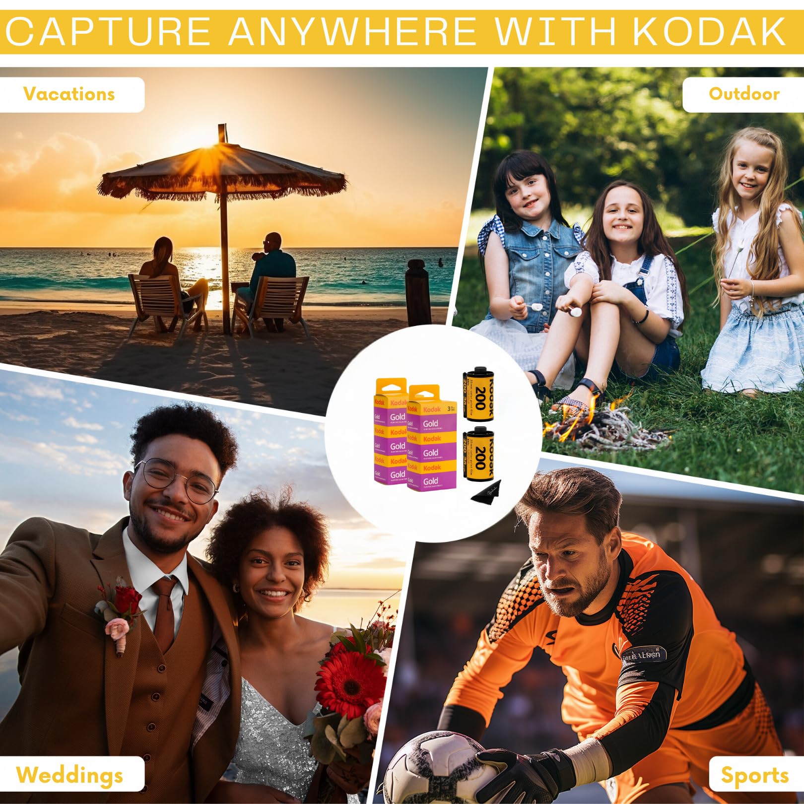 Kodak Gold 200 35mm Film Bundle, 6 Rolls (2x3 Pack), 36 Exposures Each, for 35mm Film Camera Includes Balveli Premium Microfiber Cloth-Kodak 6 Roll Pack