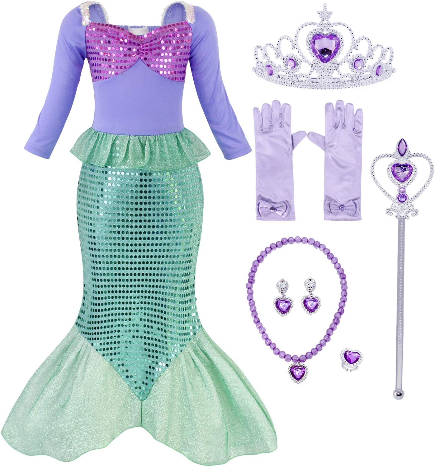 Little Girl Dress Mermaid Costume Princess Birthday Cosplay Party Jewelry Accessories Sequins Tails Outfits