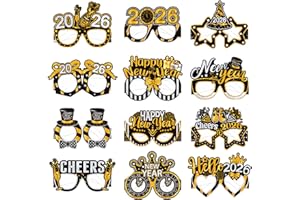 Runloon 12PCS New Year Glasses, Funny New Years Eve Party Paper Glasses Photo Booth Props 2026 Eyeglasses Frames for NYE Party Supplies Decorations 2026