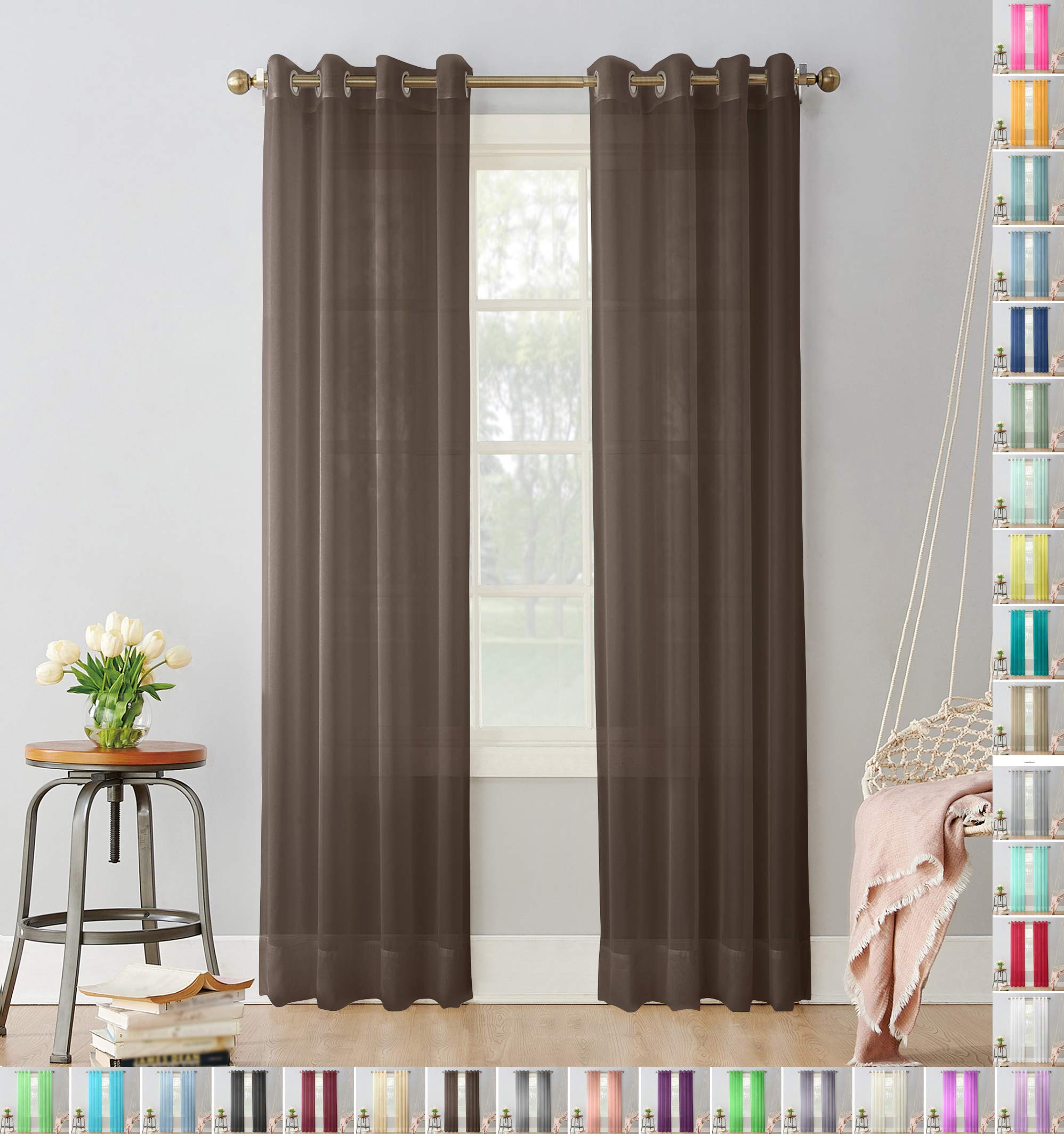 Megachest pair of sheer voile RING top (dark brown, 56" wideX81 drop(W142cmXH206cm))