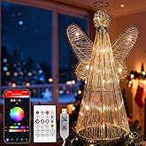 12" Smart Christmas Tree Star, Angel Tree Topper Star, 80 Lighting Modes, Multicolor Flash/Solid, App & Remote Control, Music Sync, DIY Colors, USB Powered for Xmas Holiday Decor