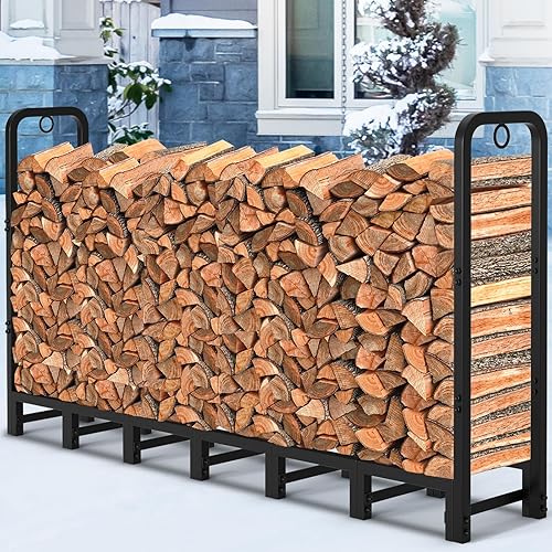 AMAGABELI GARDEN HOME 8ft Outdoor Firewood Rack, Fireplace Heavy