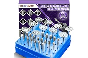YURINWOO 120Grit Diamond Grinding Bit Set for Dremel, Rotary Tool Grinding Cutting Wheel 1/8” Shank for Stone Glass Tile Jewelry Engraving Rock Etching Carving Metal Wood - 32Pcs