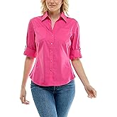 Zac & Rachel Womens Button Up Shirt with Two Front Pocket Design and Rolled 3/4 Sleeve