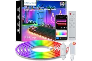 ANGELHALO Outdoor Neon Rope Lights, 32.8ft Smart Neon Lights IP65 Waterproof with DIY Scene Modes, Music Sync, Flexible LED Neon Lights, Custom DIY Neon Strip Lights Work with Alexa Google Assistant