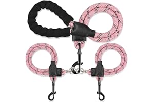 MENGBEI TRIBE Double Dog Leash for Two Dogs - Detachable 360° Swivel, No Tangle Leash with Reflective Strips for Walking and Training Small Medium and Large Dogs, S/8-45ibs, Pink