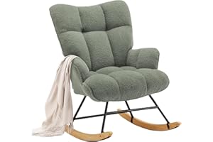 ZEDACHICA Rocking Chair Nursery Teddy Upholstered Glider Rocker Rocking Accent Chair Padded Seat with High Backrest Comfy Armchair Side Chair for Living Room Bedroom (Sagegreen Teddy)