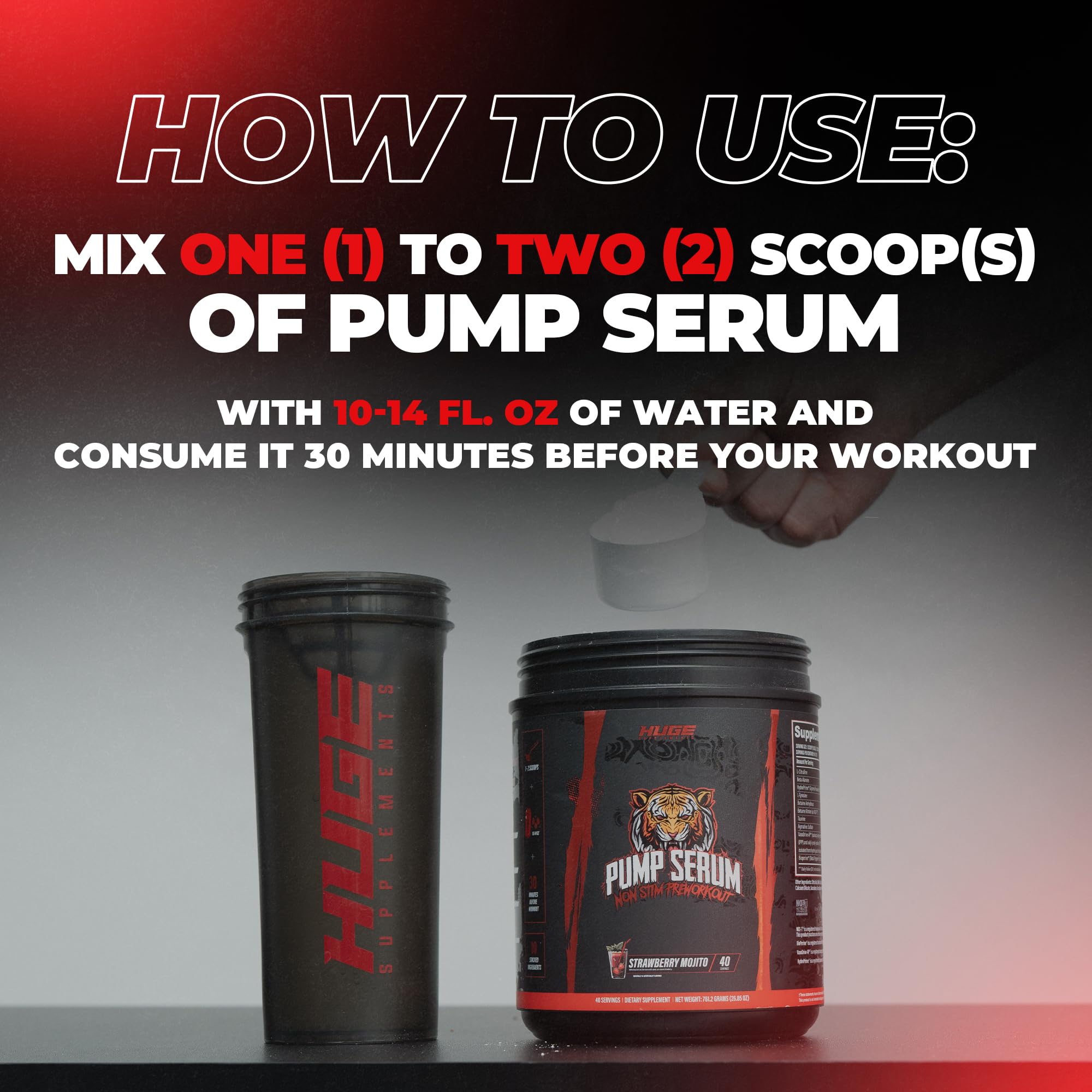 Huge Supplements Pump Serum, Stim Free Pre Workout and Nitric Oxide Booster to Enhance Focus, Pumps, Fulness with No Caffeine, L-Citrulline, GlycerPump, L-Tyrosine, Nitrosigine (Strawberry Mojito)