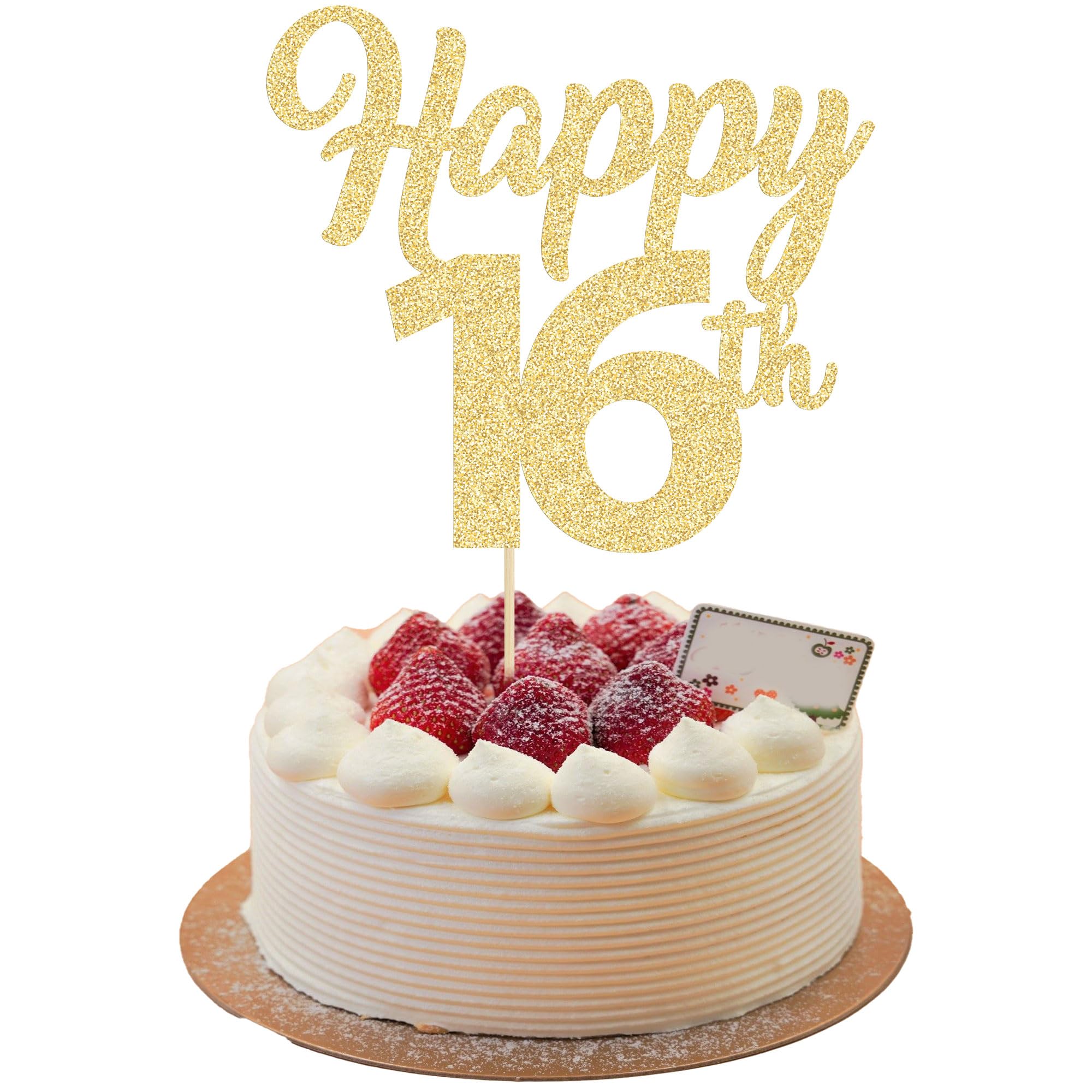3Pcs Happy 16th Cake Topper Gold Glitter Number 16 Sweet Cake Decorations 16th Birthday Cake Pick Decorations for Cheers to 16 Years Old 16th Birthday Wedding Anniversary Party Supplies
