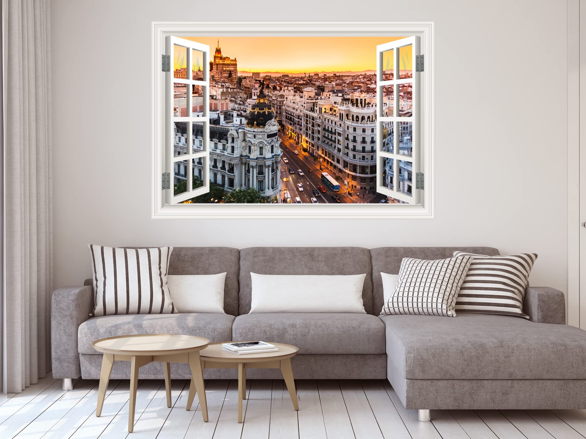 Oedim Vinyl Window Madrid Sunset, Sticker Included, Room Decoration, Professional Design, 100 x 70 cm