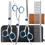 5 in 1 Premium Dog Grooming Scissors, Professional Dog Scissors for Grooming with Safety Round Tips, Lengnoyp Stainless Steel Thinning Shears, Pet Cat Shears for Grooming Kit
