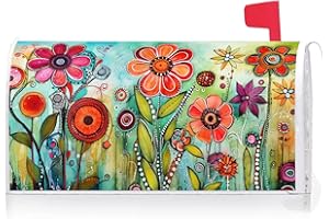Texupday Abstract Colorful Floral Mailbox Cover with Magnetic Strip Spring Summer Daily Mailbox Wraps Post Letter Box Cover Standard Size 21" X 18" for Garden Outdoor Yard Decor