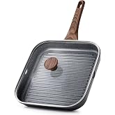 SENSARTE Nonstick Grill Pan with Lid, Grill Pan for Stove Tops, Versatile Griddle Pan with Pour Spouts, Square Grill Pan for Big Cooking Surface, Grill Skillet for Indoor Outdoor Grilling. PFOA Free