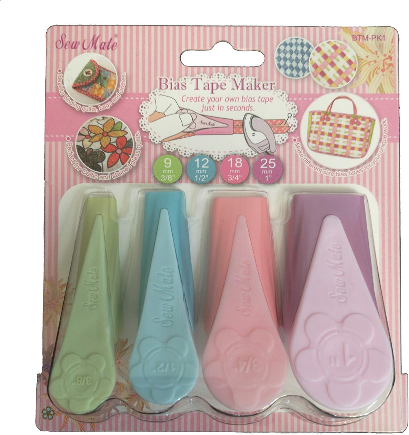 Sew Mate Deluxe Bias Tape Maker Pastell Set 9, 12, 18, 25MM Amazon