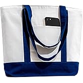Carrywell Canvas Tote Bags with Zipper, Not-Made In China, 15"x 21", Heavy Duty Organic Cotton With Handles and Front Pocket, Reusable Shopping Totes
