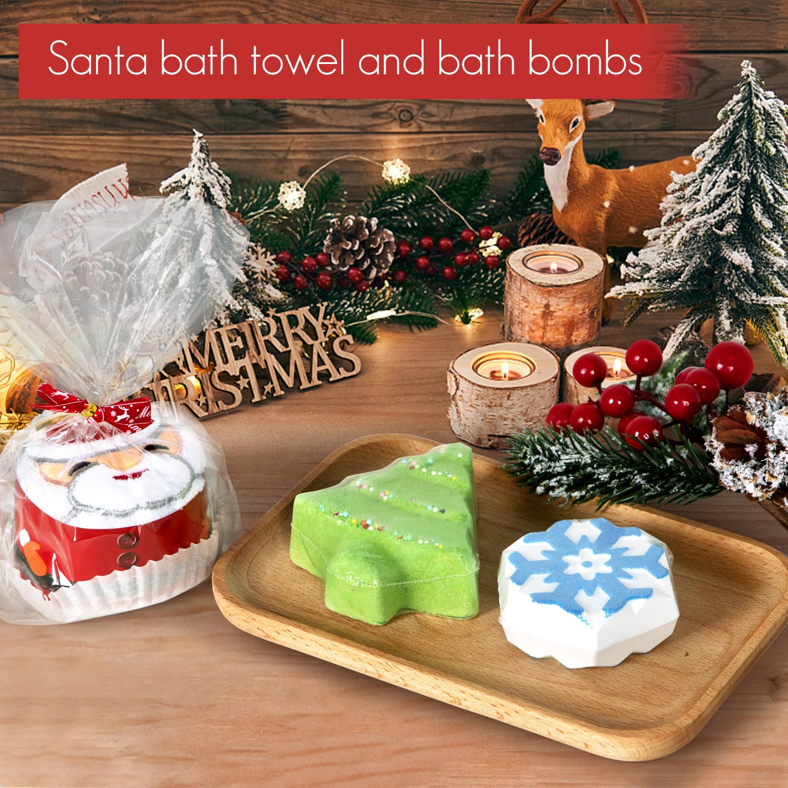Christmas Spa Gifts for Women - Christmas Gift Ideas, Christmas Candles Gift, Christmas Gift Baskets for Women, Mom, Sister, Wife, Friend with Candle, Bath Bombs, Bath Salt, Soaps, Christmas Packaging