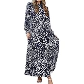 R.Vivimos Fall Dresses for Women Long Sleeve Pleated Casual Mock Neck Elegant Print Maxi Dress with Belt