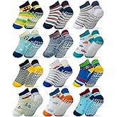 RATIVE Anti Slip Toddler Ankle Socks with Grips Non Skid Cotton Baby Socks for Boys & Girls