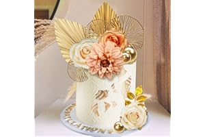 DRWATE Cake Topper, 11pcs Boho Flower Gold Leaves Cake Decorations for Wedding Baby Shower Birthday Party Supplies