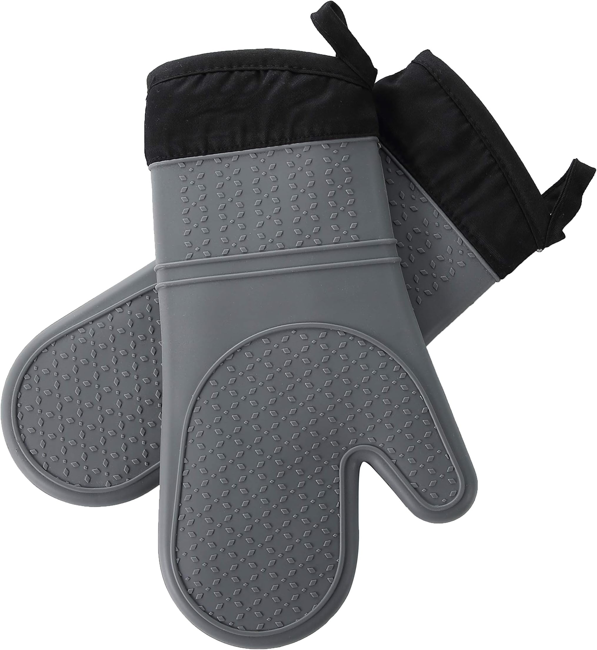 ARCLIBER Silicone Oven Mitts - 1 Pair of Long Oven Gloves with Quilted Liner - Heat Resistant Kitchen Gloves, Professional Food Safe Pot Holder for Cooking Barbecue Baking,Grey