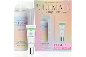 SKIN CLINIC FREEZE 'N CLEAR The Ultimate Skin Tag Removal Kit with Healing After-Care Serum - FDA-Cleared Cryo Treatment - Safe, Painless and Effective Treatment for Skin Tags - Includes 12 Applications and One-Handed Skin Guard