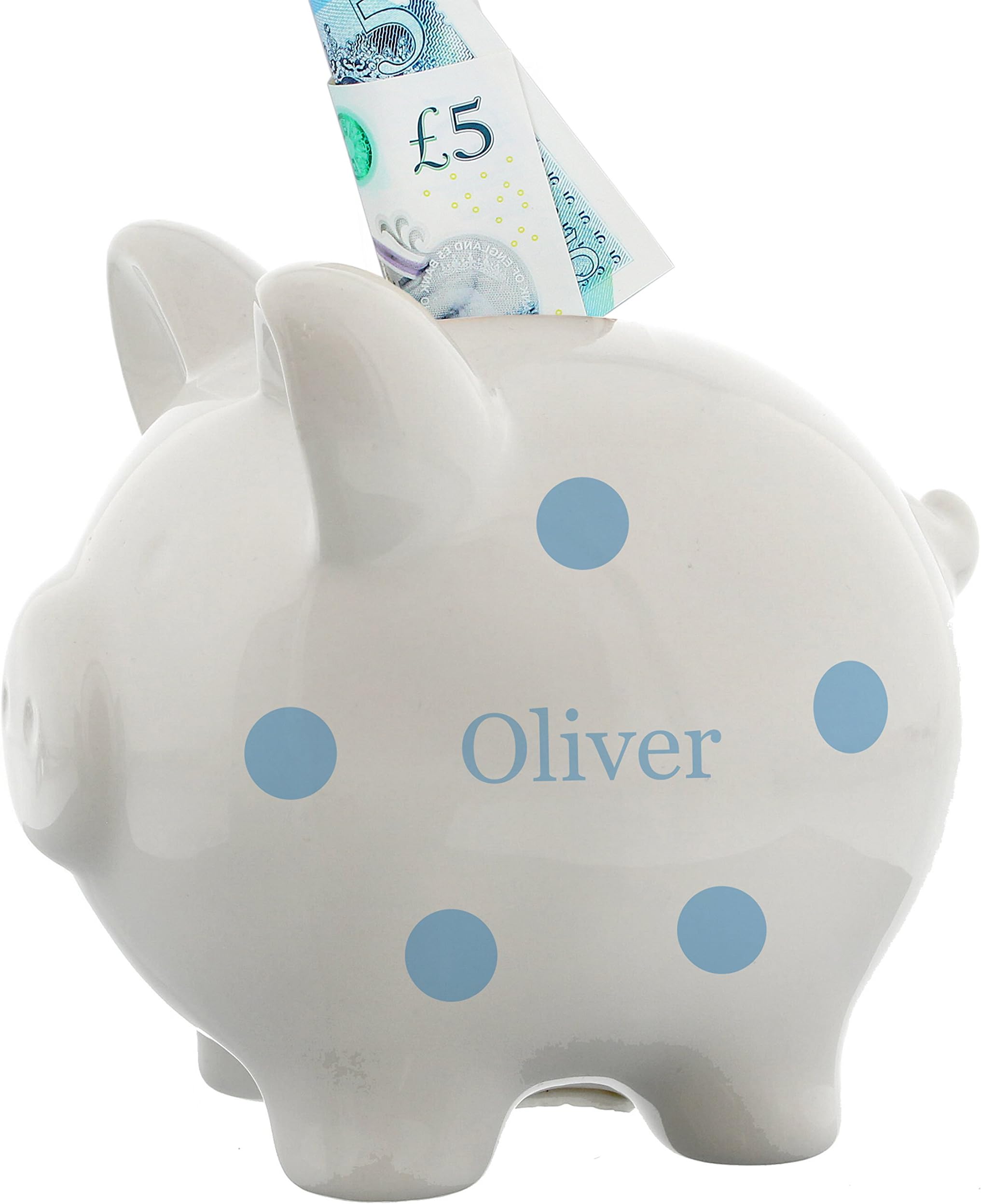 Personalised Polka Dot Piggy Bank (Blue)