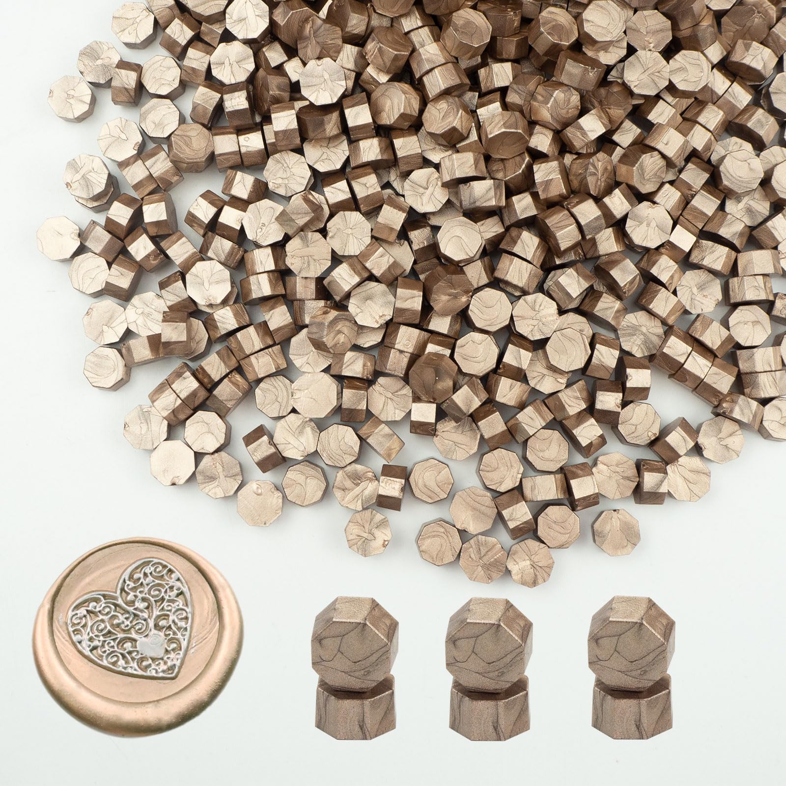 Ioggser 500 PCS Octagon Sealing Wax Beads for Wax Seal Stamp, Wedding and Party Invitations (Champagne Gold)