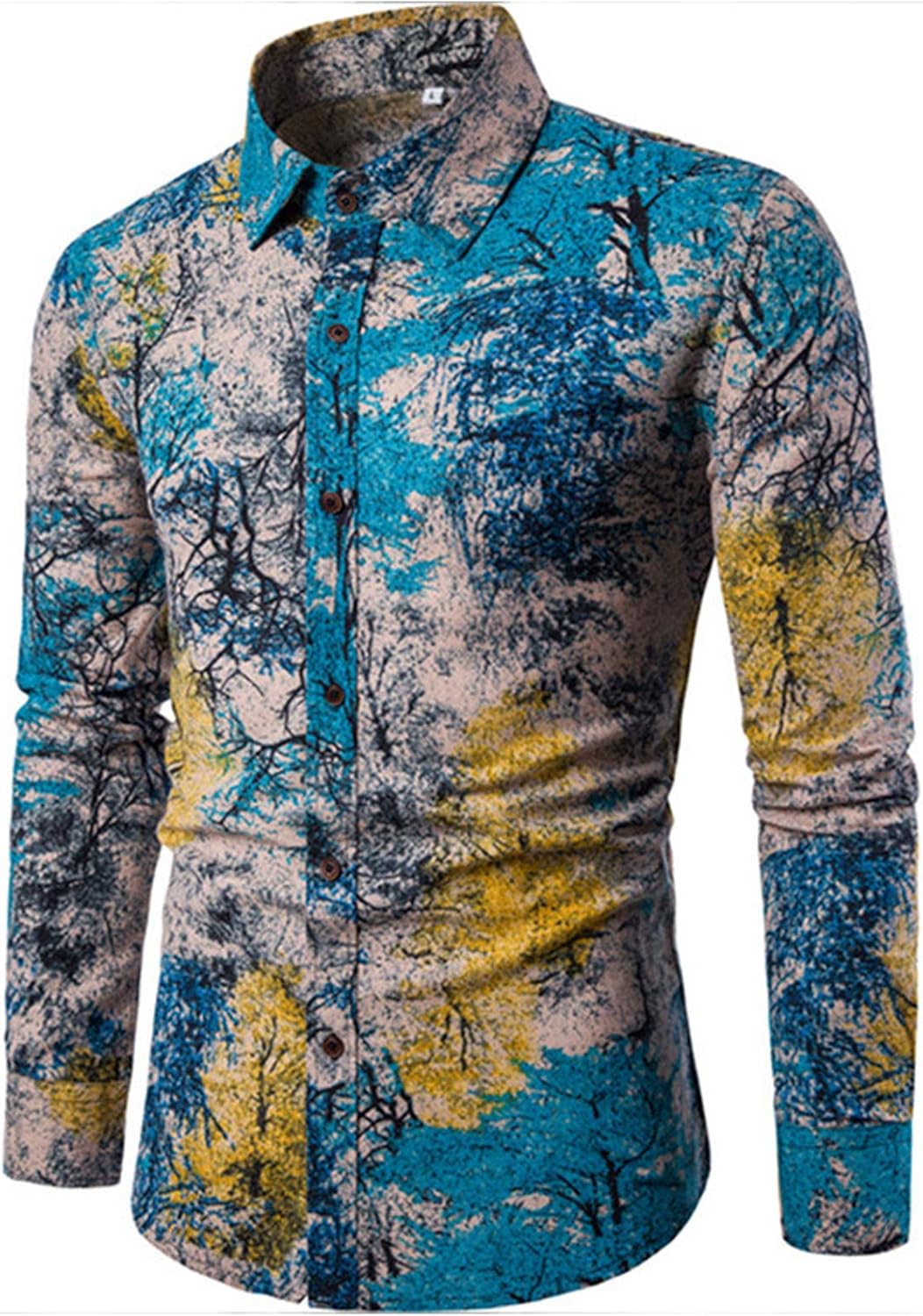 Men's Paisley Shirts Slim Fit Long Sleeve Floral Casual Button Down