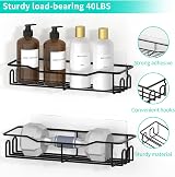 HapiRm Shower Shelf No Drill 2 Pack Black Stainless Steel 4 Hooks view 3