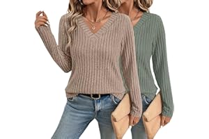 INNOVATOP Womens Long Sleeve V Neck Shirts 2025 Fall Tops Casual Outfits Blouses Pullover Sweaters Tunic Fashion Clothes