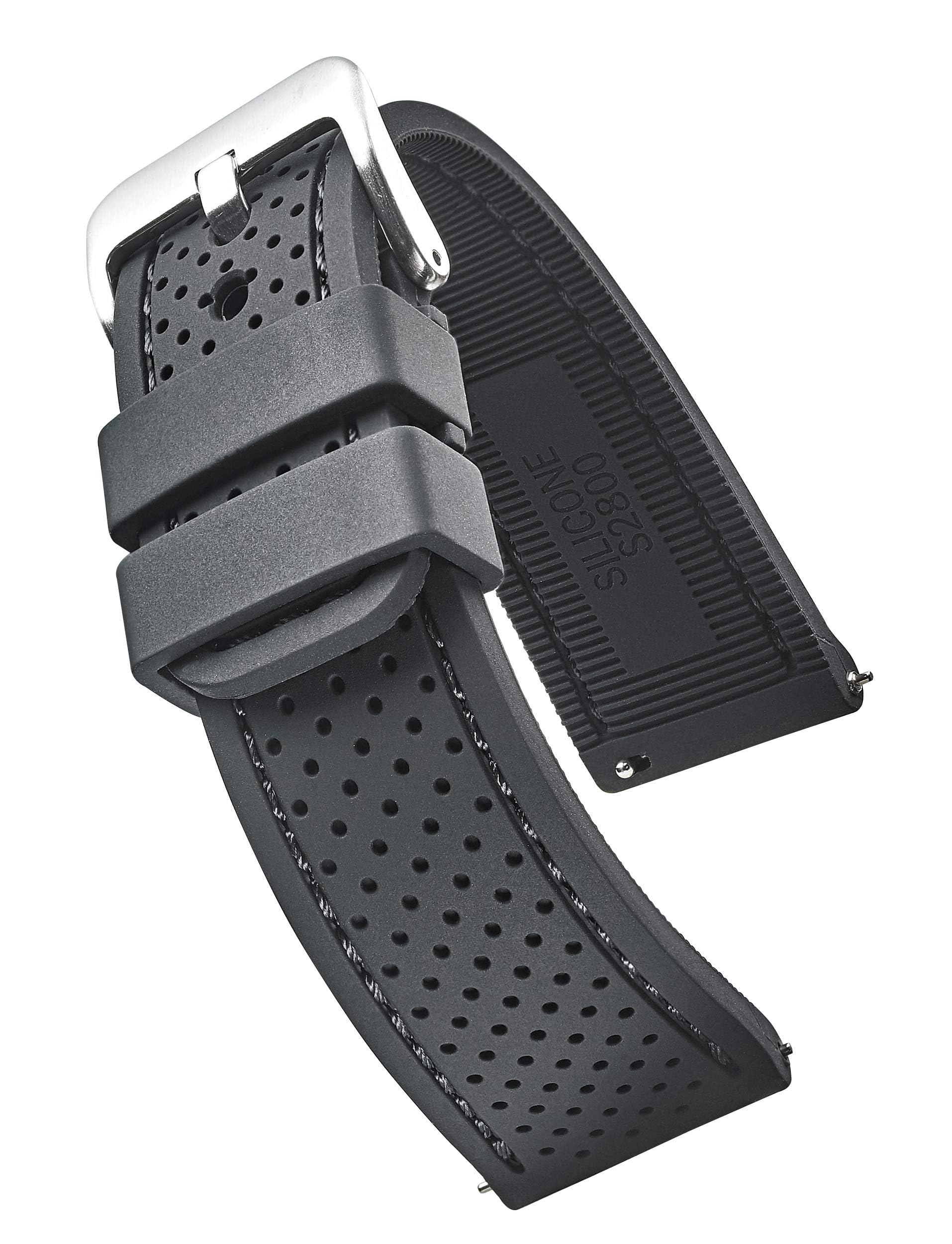 STUNNING SELECTION ALPINE Premium Quality Sporty Silicone Waterproof Watch Band with quick release - Soft Rubber Watch Strap - Assroted Colors - 20 mm, 22 mm and 24 mm (22MM, BLACK)