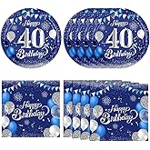 40PCS Happy 40th Birthday decorations Blue and Silver Cheers to 40 Years Plates Napkins Set for Men and Woman Forty Years Birthday Party Supplies