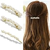 3 PCS Pearl Hair Clips Barrettes for Women, Gold Hair Barrettes Elegant French Fancy Clips Hairpins Decorative Headwear Sweet Accessories for Wedding Party (Pearl)